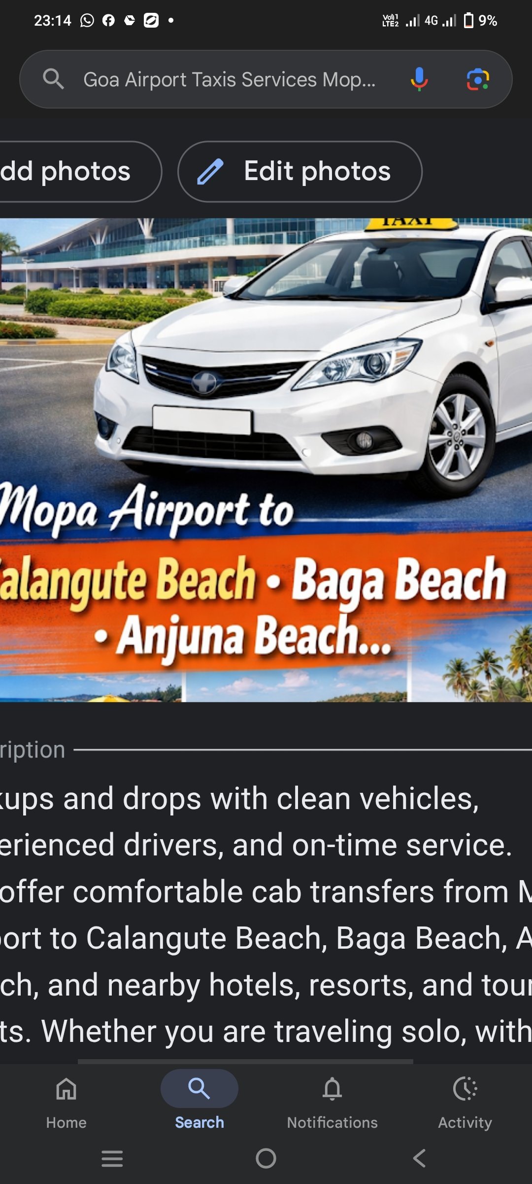 Manohar Airport taxi services to Calangute beach
